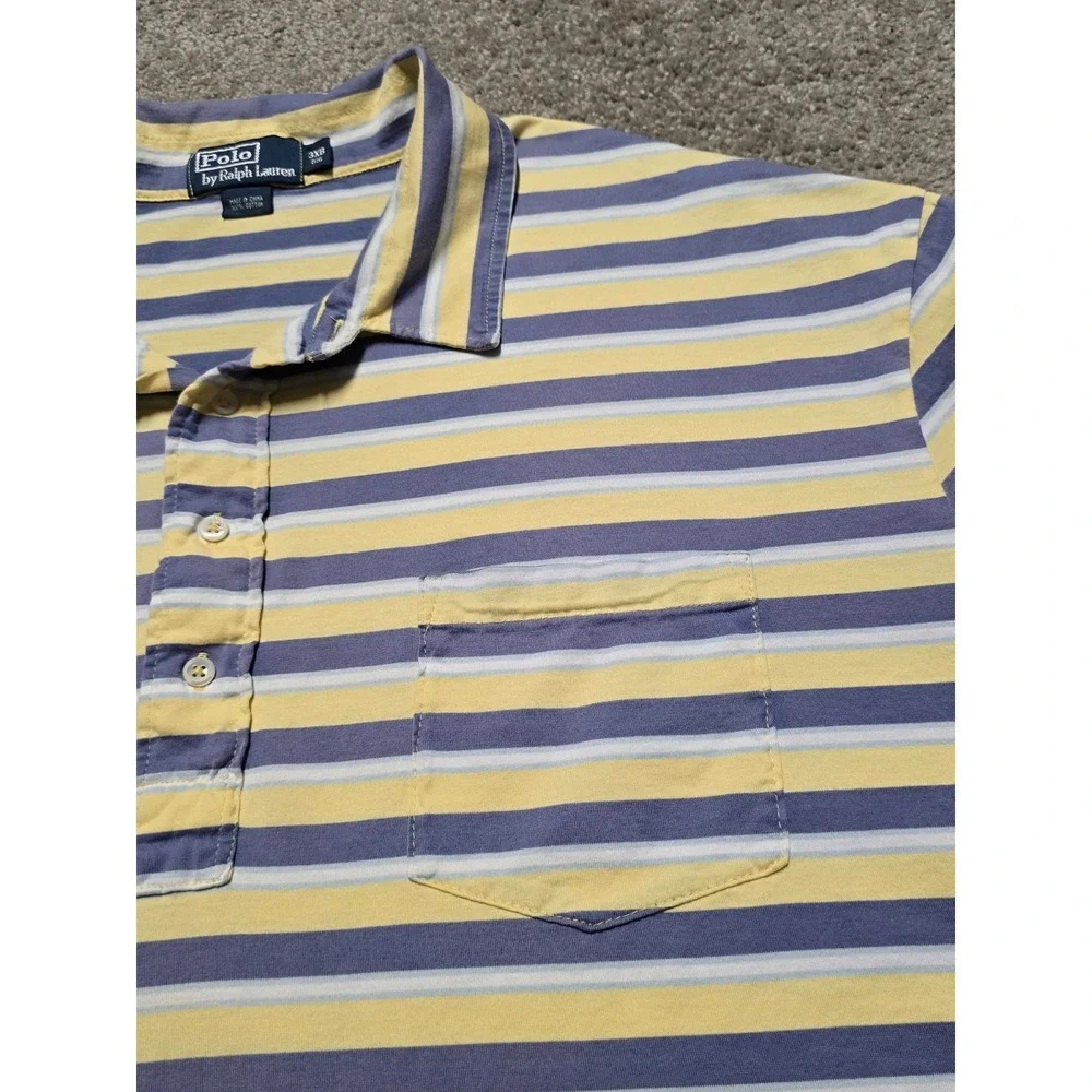 VTG Polo Ralph Lauren Shirt Mens 4XB Blue Butter Yellow Pocket‎ Polo EUC